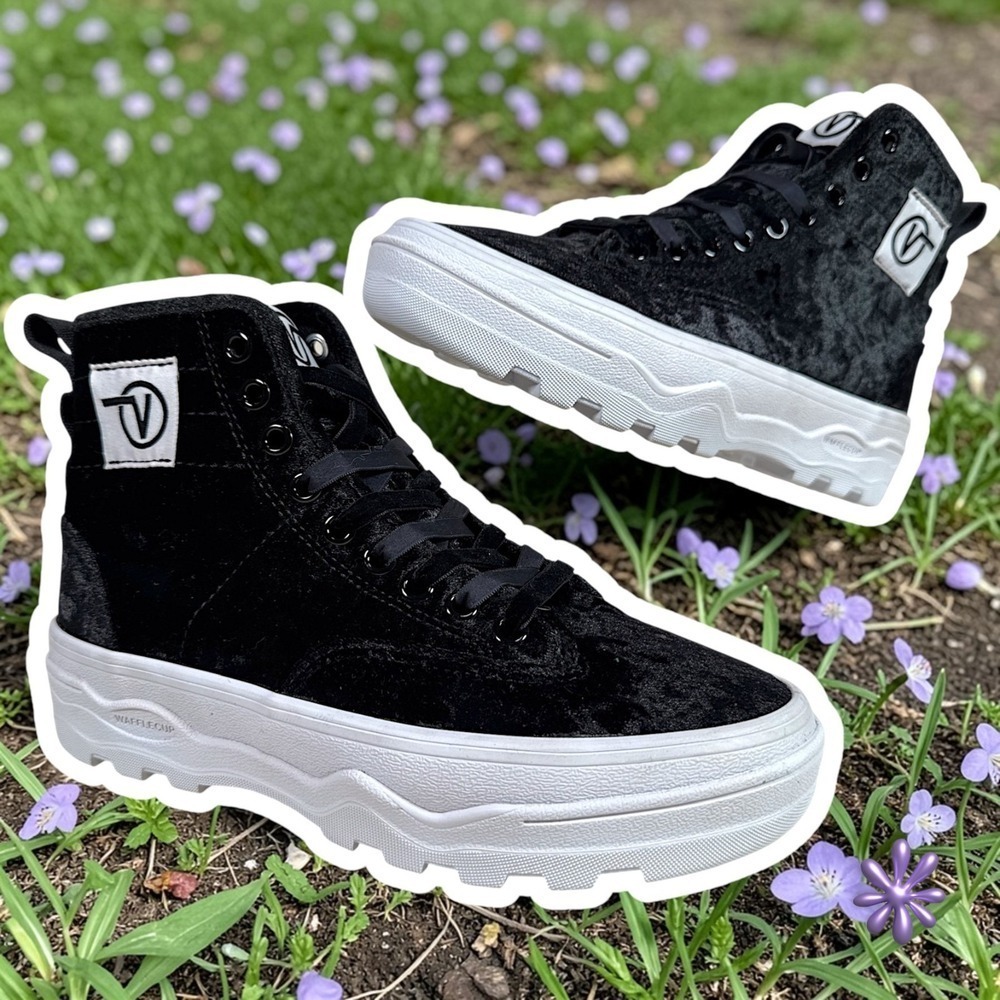 NWOT‎ VANS Sentry WC Crushed Velvet Platform Sneakers | Black  | Womens | 6.5